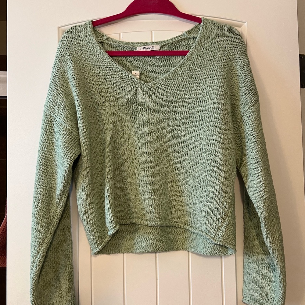 Madewell Green V-Neck Sweater Cozy Knit